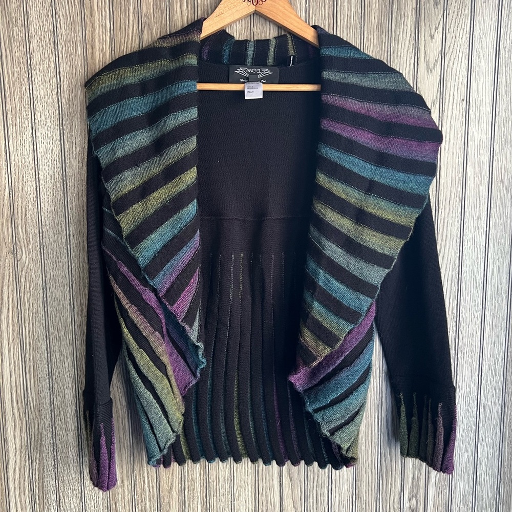 Angel x Sabri Ozel Black Cool-Tone Italian Yarn Cardigan Sweater Top